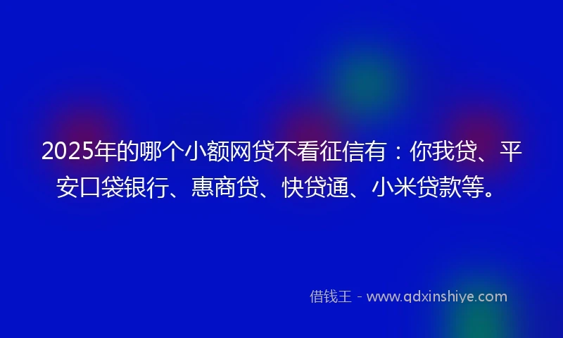 2025年的哪个小额网贷不看征信有：你我贷、平安口袋银行、惠商贷、快贷通、小米贷款等。