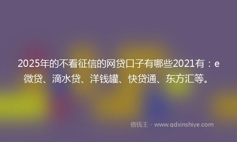 2025年的不看征信的网贷口子有哪些2021有：e微贷、滴水贷、洋钱罐、快贷通、东方汇等。