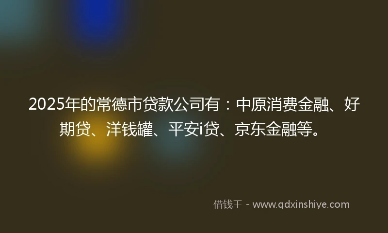 2025年的常德市贷款公司有：中原消费金融、好期贷、洋钱罐、平安i贷、京东金融等。