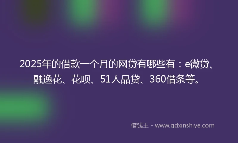 2025年的借款一个月的网贷有哪些有：e微贷、融逸花、花呗、51人品贷、360借条等。