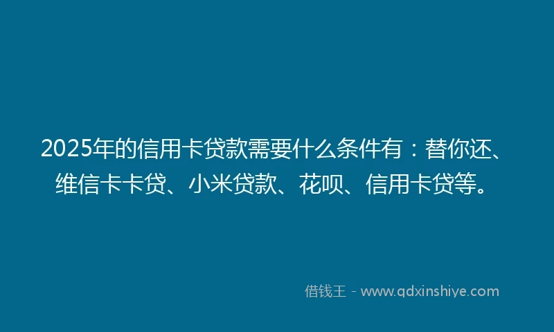 2025年的信用卡贷款需要什么条件有：替你还、维信卡卡贷、小米贷款、花呗、信用卡贷等。