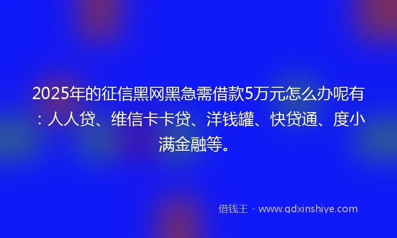 2025年的征信黑网黑急需借款5万元怎么办呢有：人人贷、维信卡卡贷、洋钱罐、快贷通、度小满金融等。