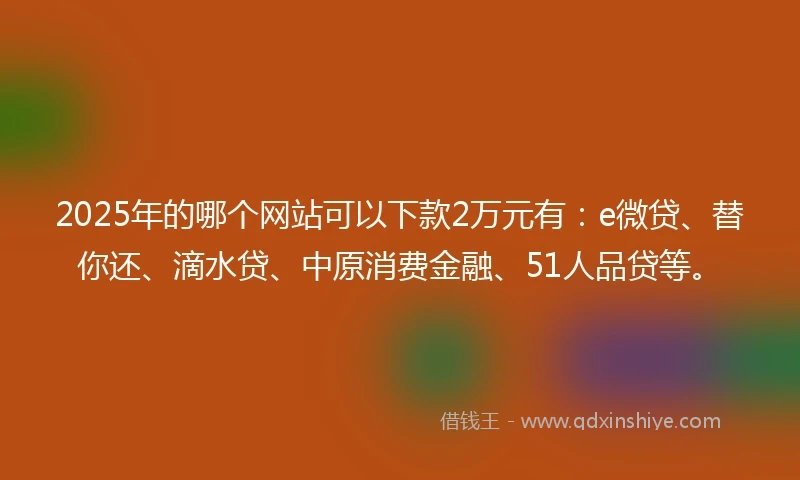 2025年的哪个网站可以下款2万元有：e微贷、替你还、滴水贷、中原消费金融、51人品贷等。