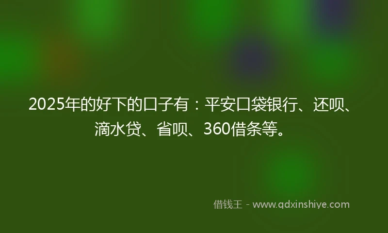 2025年的好下的口子有：平安口袋银行、还呗、滴水贷、省呗、360借条等。
