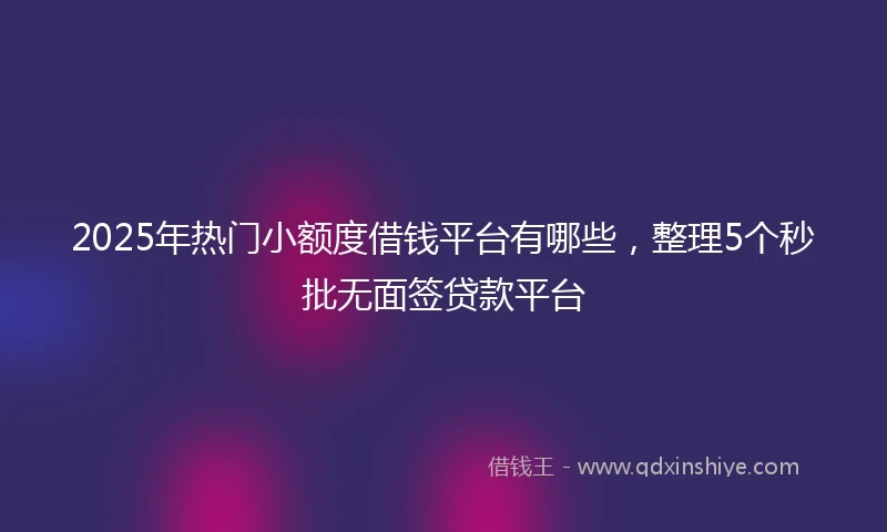 2025年热门小额度借钱平台有哪些，整理5个秒批无面签贷款平台