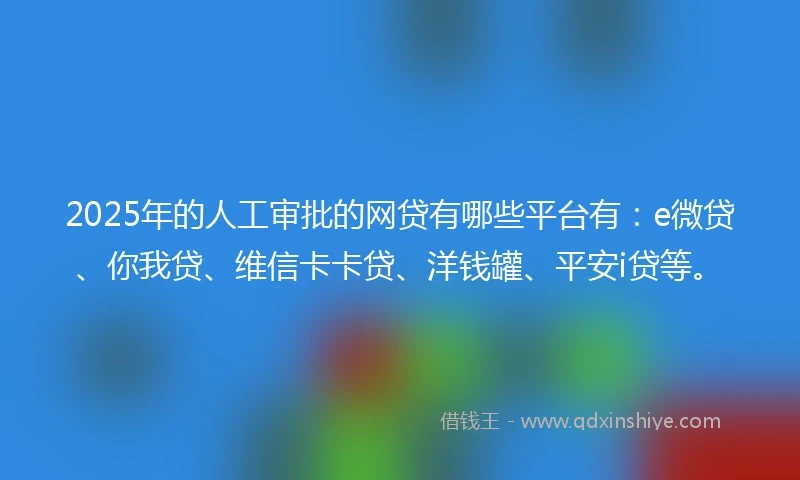 2025年的人工审批的网贷有哪些平台有：e微贷、你我贷、维信卡卡贷、洋钱罐、平安i贷等。