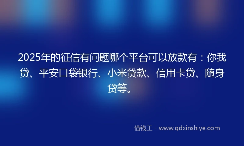 2025年的征信有问题哪个平台可以放款有：你我贷、平安口袋银行、小米贷款、信用卡贷、随身贷等。