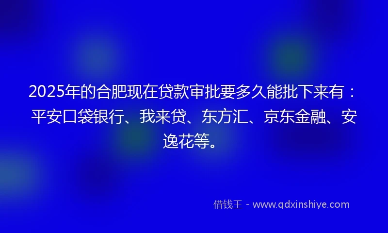 2025年的合肥现在贷款审批要多久能批下来有：平安口袋银行、我来贷、东方汇、京东金融、安逸花等。