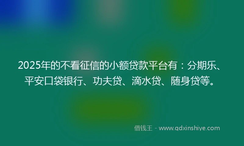 2025年的不看征信的小额贷款平台有：分期乐、平安口袋银行、功夫贷、滴水贷、随身贷等。