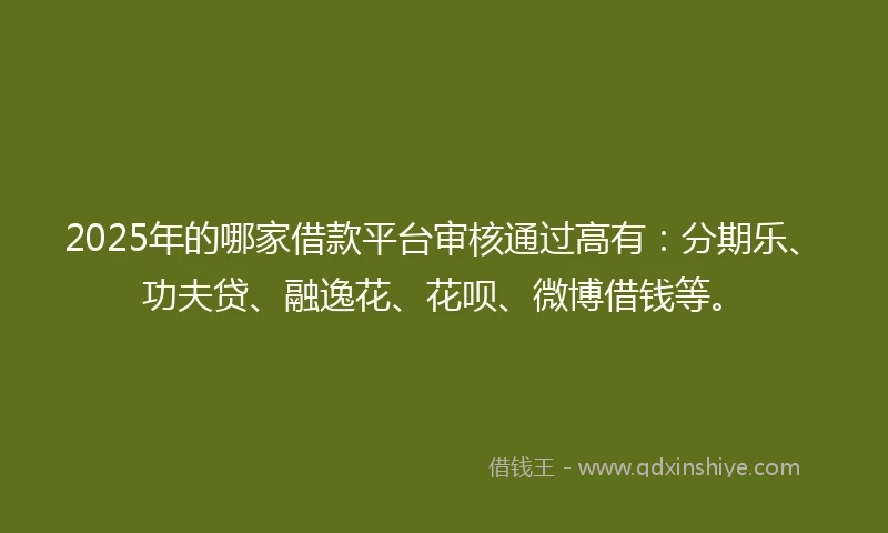 2025年的哪家借款平台审核通过高有：分期乐、功夫贷、融逸花、花呗、微博借钱等。