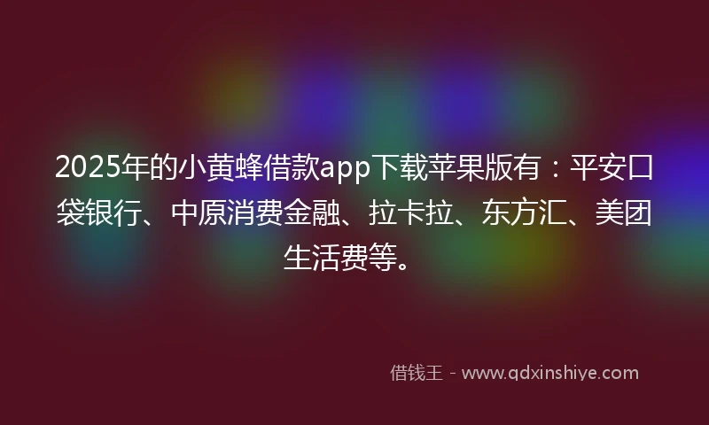 2025年的小黄蜂借款app下载苹果版有：平安口袋银行、中原消费金融、拉卡拉、东方汇、美团生活费等。