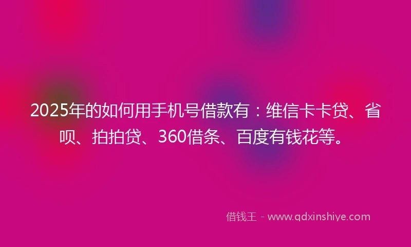 2025年的如何用手机号借款有：维信卡卡贷、省呗、拍拍贷、360借条、百度有钱花等。