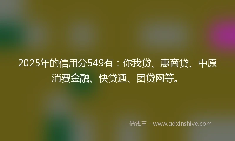 2025年的信用分549有：你我贷、惠商贷、中原消费金融、快贷通、团贷网等。