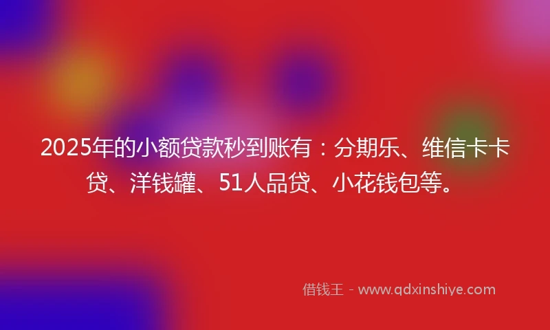 2025年的小额贷款秒到账有：分期乐、维信卡卡贷、洋钱罐、51人品贷、小花钱包等。