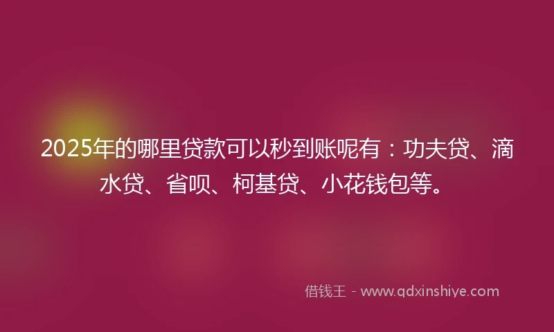 2025年的哪里贷款可以秒到账呢有：功夫贷、滴水贷、省呗、柯基贷、小花钱包等。