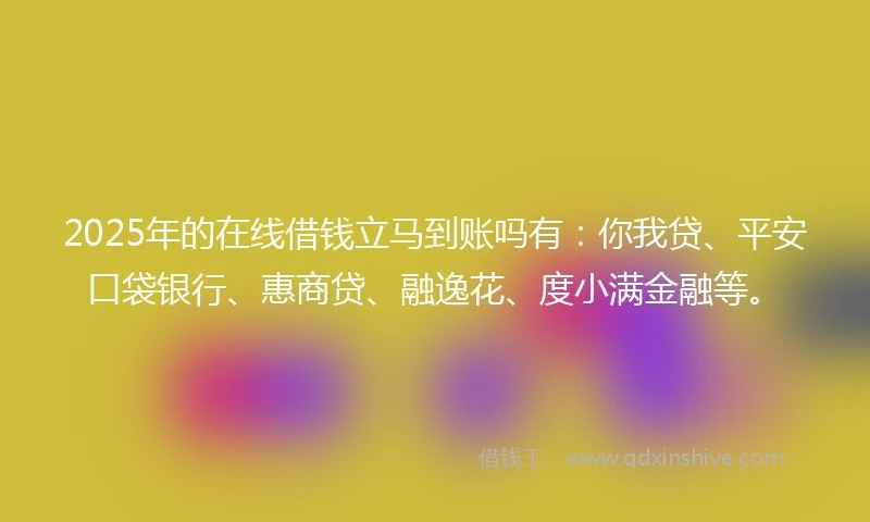 2025年的在线借钱立马到账吗有：你我贷、平安口袋银行、惠商贷、融逸花、度小满金融等。