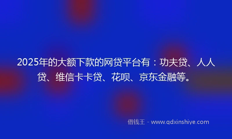 2025年的大额下款的网贷平台有：功夫贷、人人贷、维信卡卡贷、花呗、京东金融等。