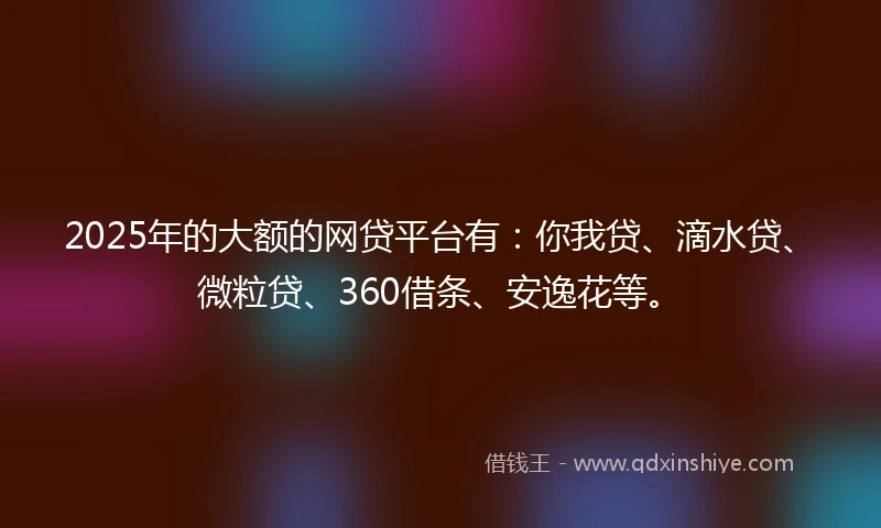 2025年的大额的网贷平台有：你我贷、滴水贷、微粒贷、360借条、安逸花等。