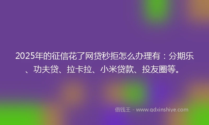 2025年的征信花了网贷秒拒怎么办理有：分期乐、功夫贷、拉卡拉、小米贷款、投友圈等。
