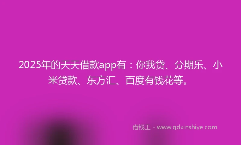 2025年的天天借款app有：你我贷、分期乐、小米贷款、东方汇、百度有钱花等。