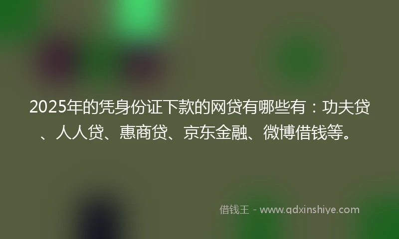 2025年的凭身份证下款的网贷有哪些有：功夫贷、人人贷、惠商贷、京东金融、微博借钱等。