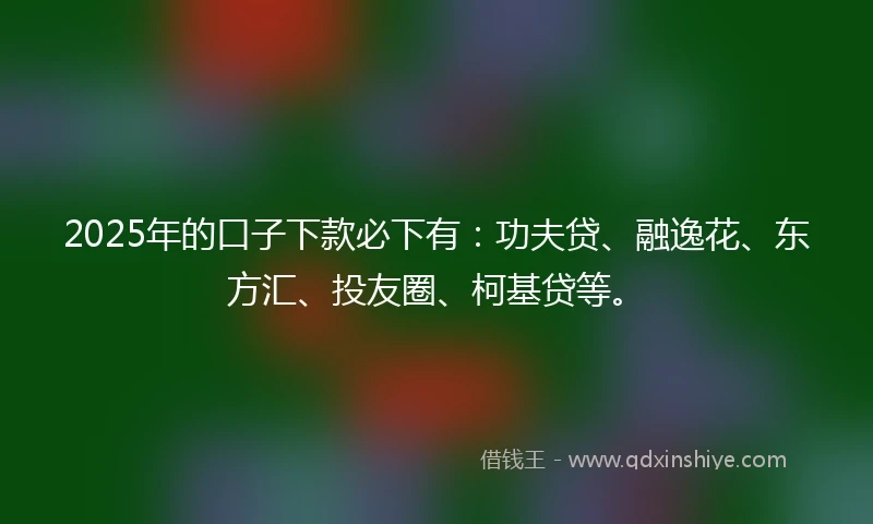2025年的口子下款必下有：功夫贷、融逸花、东方汇、投友圈、柯基贷等。