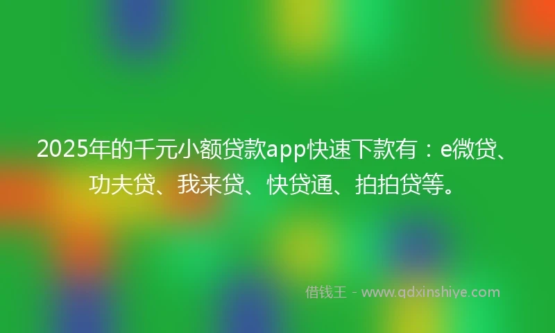 2025年的千元小额贷款app快速下款有：e微贷、功夫贷、我来贷、快贷通、拍拍贷等。
