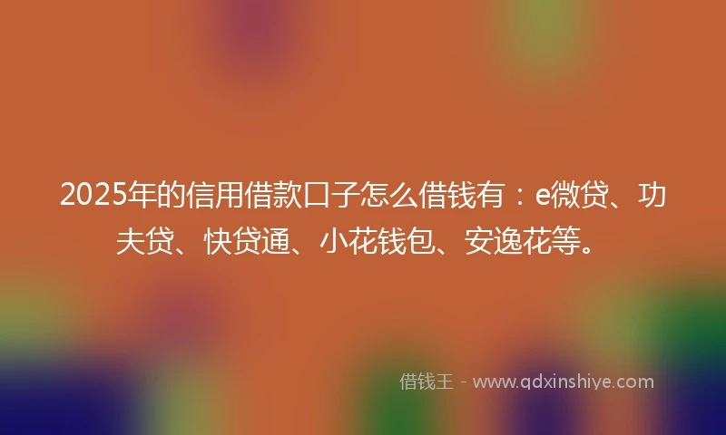 2025年的信用借款口子怎么借钱有：e微贷、功夫贷、快贷通、小花钱包、安逸花等。