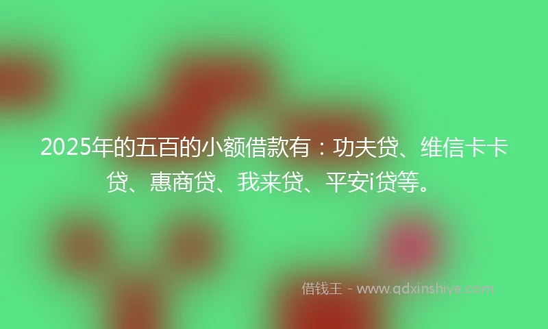 2025年的五百的小额借款有：功夫贷、维信卡卡贷、惠商贷、我来贷、平安i贷等。