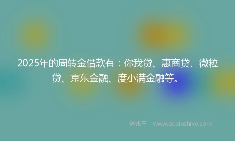 2025年的周转金借款有:你我贷、惠商贷、微粒贷、京东金融、度小满金融等。