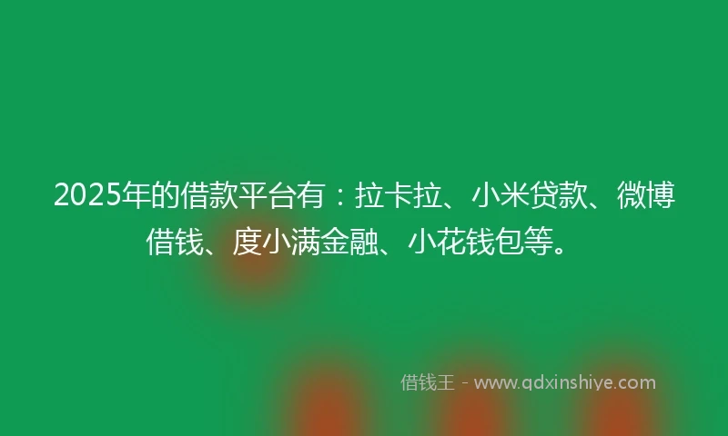 2025年的借款平台有：拉卡拉、小米贷款、微博借钱、度小满金融、小花钱包等。