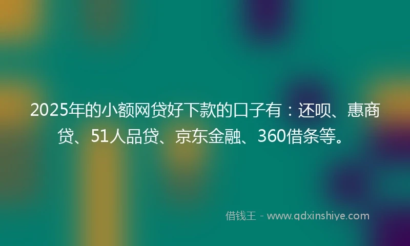 2025年的小额网贷好下款的口子有：还呗、惠商贷、51人品贷、京东金融、360借条等。
