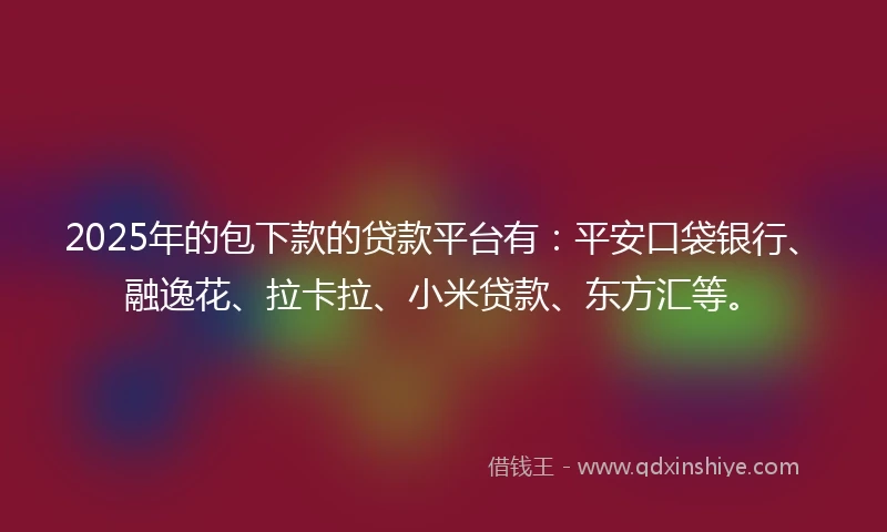 2025年的包下款的贷款平台有：平安口袋银行、融逸花、拉卡拉、小米贷款、东方汇等。