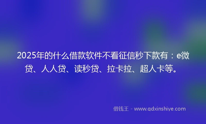 2025年的什么借款软件不看征信秒下款有：e微贷、人人贷、读秒贷、拉卡拉、超人卡等。