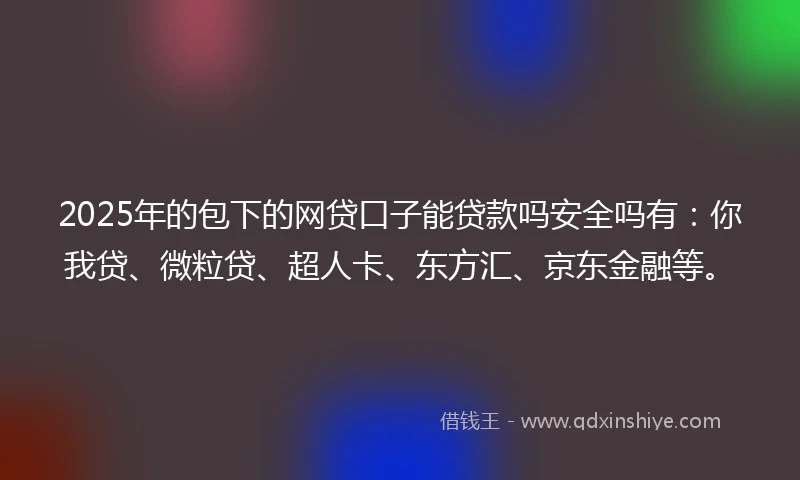 2025年的包下的网贷口子能贷款吗安全吗有：你我贷、微粒贷、超人卡、东方汇、京东金融等。