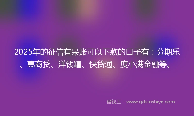 2025年的征信有呆账可以下款的口子有：分期乐、惠商贷、洋钱罐、快贷通、度小满金融等。