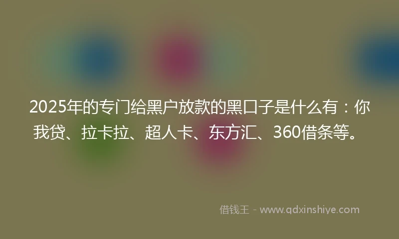2025年的专门给黑户放款的黑口子是什么有：你我贷、拉卡拉、超人卡、东方汇、360借条等。