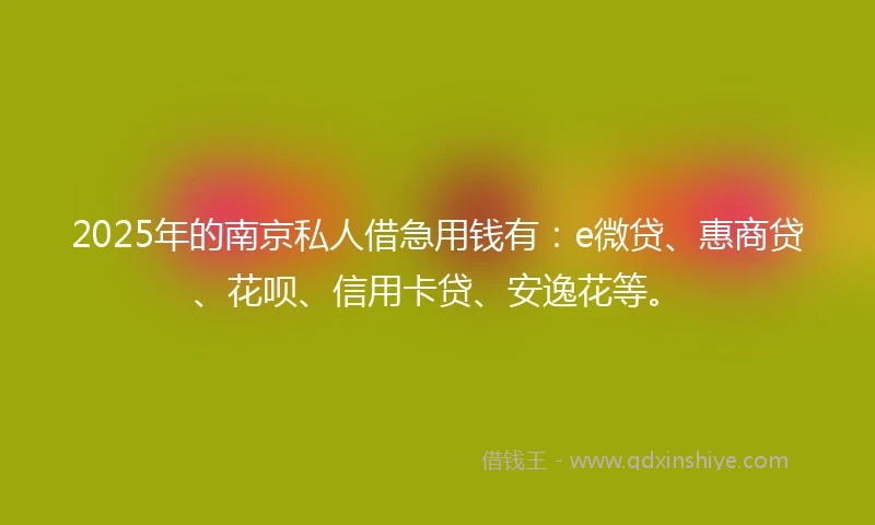 2025年的南京私人借急用钱有：e微贷、惠商贷、花呗、信用卡贷、安逸花等。