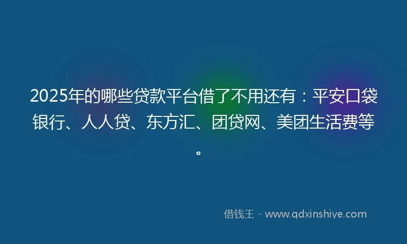 2025年的哪些贷款平台借了不用还有：平安口袋银行、人人贷、东方汇、团贷网、美团生活费等。