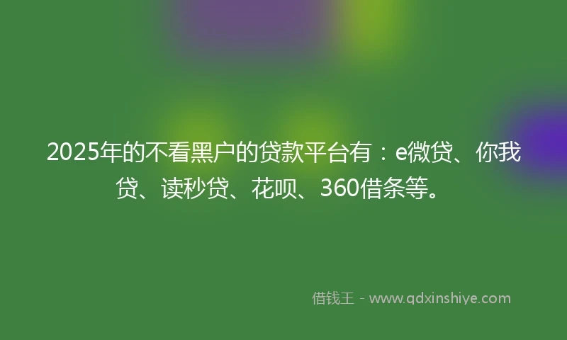 2025年的不看黑户的贷款平台有：e微贷、你我贷、读秒贷、花呗、360借条等。