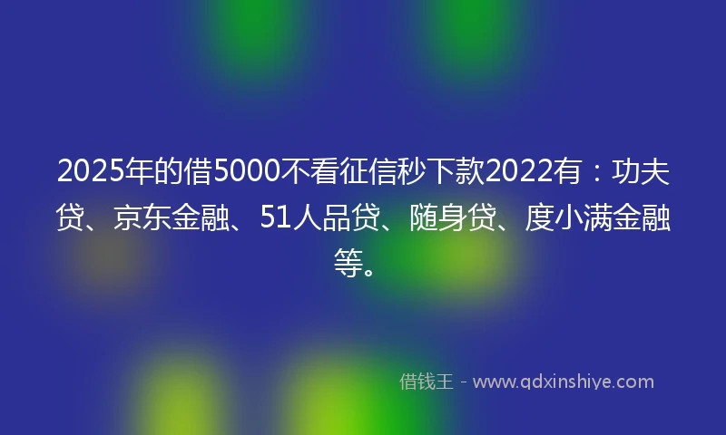 2025年的借5000不看征信秒下款2022有：功夫贷、京东金融、51人品贷、随身贷、度小满金融等。