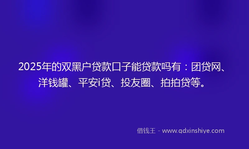 2025年的双黑户贷款口子能贷款吗有：团贷网、洋钱罐、平安i贷、投友圈、拍拍贷等。