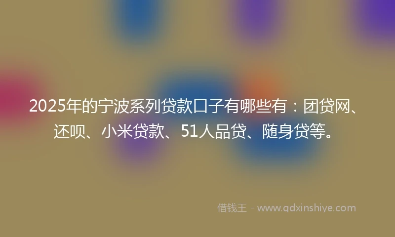 2025年的宁波系列贷款口子有哪些有：团贷网、还呗、小米贷款、51人品贷、随身贷等。
