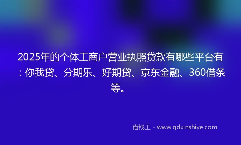 2025年的个体工商户营业执照贷款有哪些平台有：你我贷、分期乐、好期贷、京东金融、360借条等。