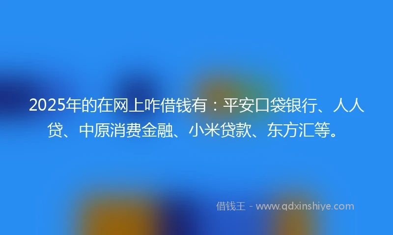 2025年的在网上咋借钱有：平安口袋银行、人人贷、中原消费金融、小米贷款、东方汇等。
