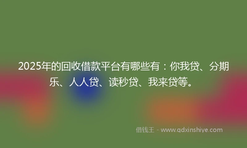 2025年的回收借款平台有哪些有：你我贷、分期乐、人人贷、读秒贷、我来贷等。