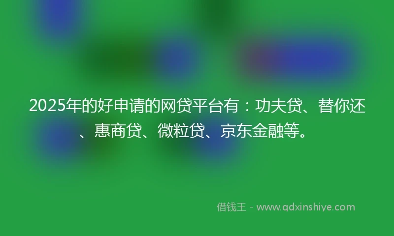 2025年的好申请的网贷平台有：功夫贷、替你还、惠商贷、微粒贷、京东金融等。