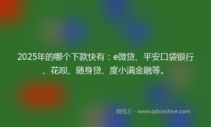 2025年的哪个下款快有：e微贷、平安口袋银行、花呗、随身贷、度小满金融等。