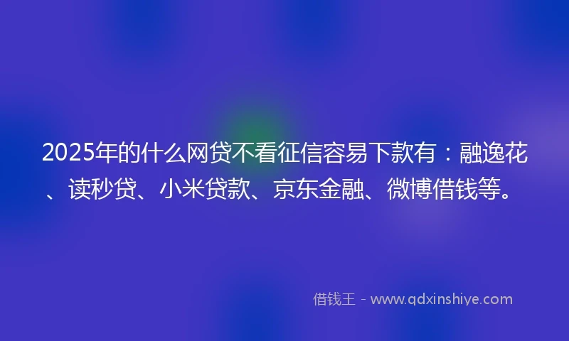 2025年的什么网贷不看征信容易下款有：融逸花、读秒贷、小米贷款、京东金融、微博借钱等。