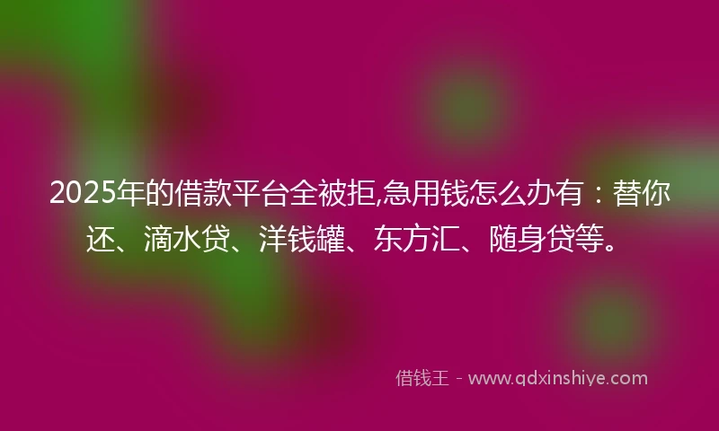 2025年的借款平台全被拒,急用钱怎么办有：替你还、滴水贷、洋钱罐、东方汇、随身贷等。